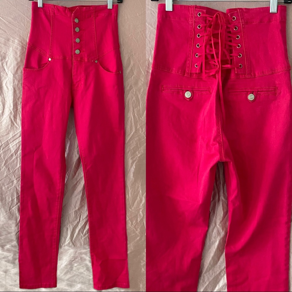 Super high corset waist hot pink jeans NWOT